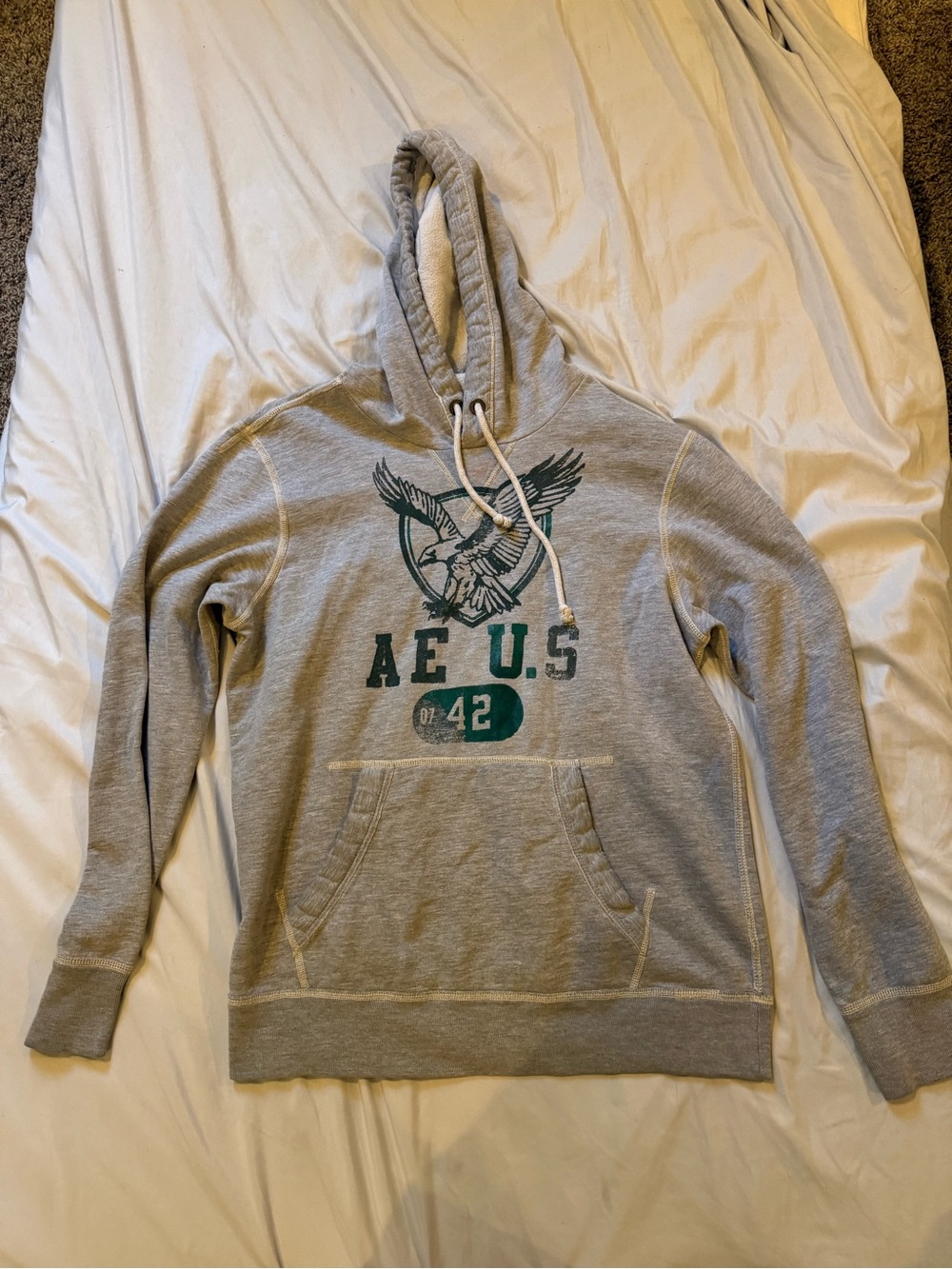 American Eagle Outfitters Gray Hoodie with Teal Graphic